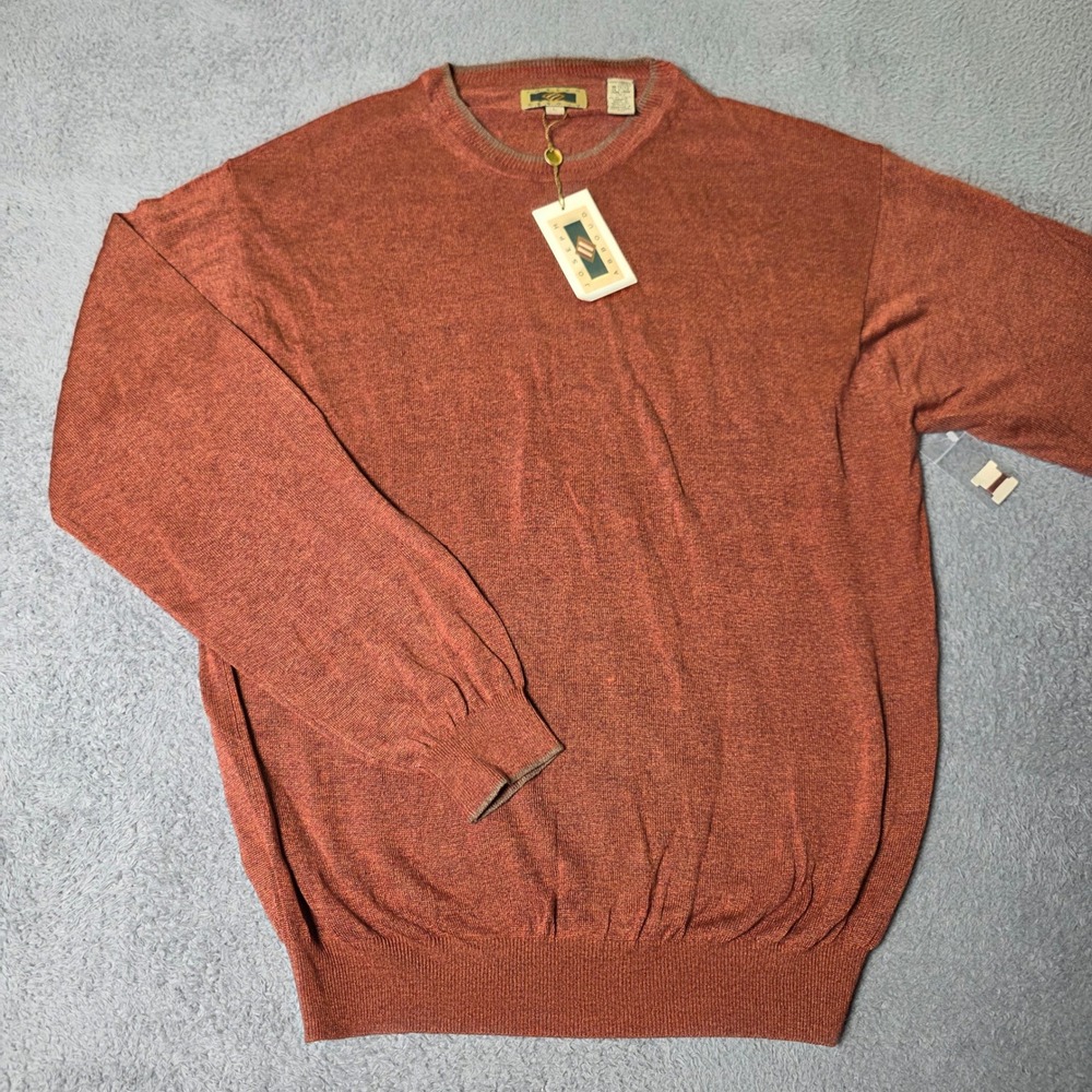 Joseph Abboud Mens L Sweater Orange Lyocell Italian Yarn Crew Neck F351